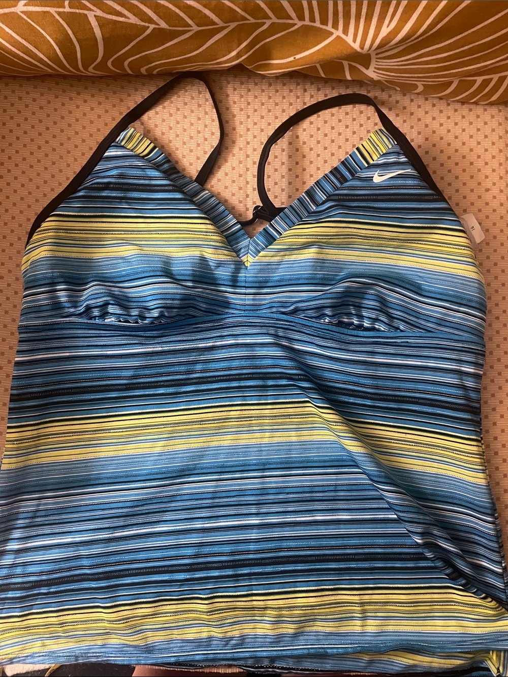 Nike Blue, Yellow & Black Striped Swim Tankini Top
